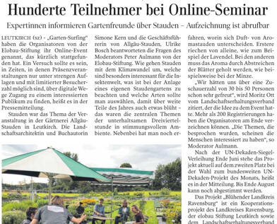 Schwäbische Zeitung, 2020-08-21, Garten-Surfing